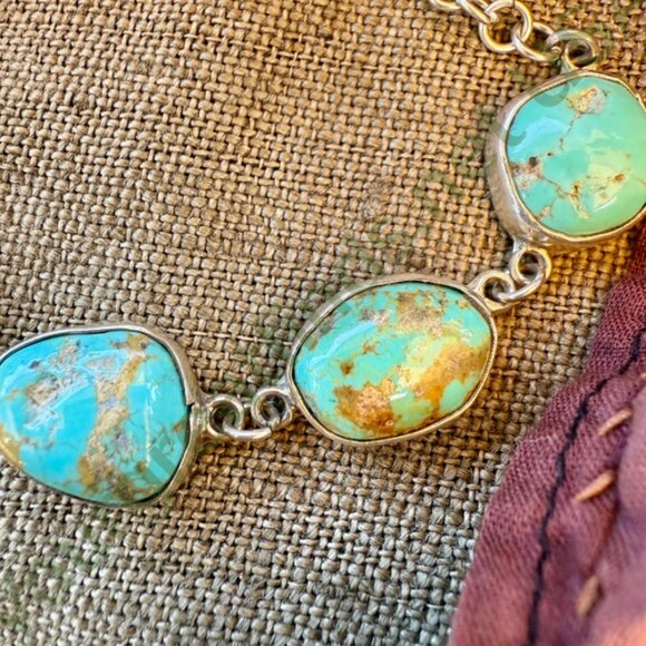 Vintage Sterling Silver 6 Stone Turquoise Bracelet - Picture 4 of 6